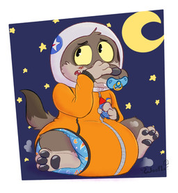 3_fingers 3_toes ageplay ambiguous_gender anthro black_nose black_pawpads blue_pacifier blush blush_lines border brown_body brown_fur brown_tail brown_tail_tip claws clean_diaper clothed clothing cosmic_background diaper diaper_under_clothing diaper_under_onesie dipstick_tail embarrassed feet finger_claws fingers fur hand_on_face holding_object infantilism leg_markings looking_offscreen markings moon object_in_mouth onesie open_mouth pacifier pacifier_in_mouth pawpads roleplay sharp_teeth sitting socks_(marking) solo space space_(diaper) space_background space_helmet star tail tail_markings teeth toes toy wearing_diaper white_border yellow_eyes zipper woffleboom abuniverse disney space_(abuniverse) zootopia astro_wolf_(zootopia) canid canine canis mammal wolf 2025 hi_res signature