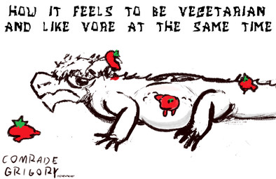 abdominal_bulge ambiguous_gender feral food fruit humor joke plant prey_outline text throwing_object tomato vore comrade_grigory mythology dragon mythological_creature mythological_scalie scalie english_text meme