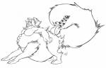 female fur hair nude obese obese_female obese_taur overweight overweight_female overweight_taur solo standing tail tail_mouth tongue tongue_out unusual_anatomy unusual_tail ruthredmane canid canine hybrid mammal tailmouth_(species) taur monochrome