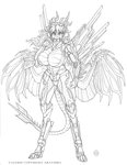 anthro armor breasts female horn machine mecha mechanical_wings metal ranged_weapon steel technology weapon dark_natasha felid mammal pantherine tiger 2020 monochrome signature