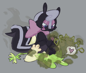 anthro bow_ribbon clover_(plant) clover_leaf duo fart fart_cloud fart_fetish farting_on_another farting_on_face feet female female/female green_fart_cloud heart_symbol hindpaw leaf pawpads paws plant smelly weeklyparty dipodid jerboa mammal mephitid rodent skunk hi_res
