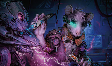 anthro asian_clothing clothing cyberpunk detailed_background east_asian_clothing inside japanese_clothing machine male scouter screen solo tools topwear vest valera_lutfullina hasbro magic:_the_gathering wizards_of_the_coast nashi_(magic:_the_gathering) mammal murid murine nezumi_(magic:_the_gathering) rat robot rodent official_art