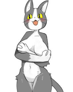 anthro arm_tuft biped breasts cat_tail countershading covering covering_breasts elbow_tuft featureless_crotch female front_view fur fur_tuft genitals grey_body grey_fur light_blush navel nude nude_anthro nude_female open_mouth open_smile simple_background slim slim_anthro slim_female smile solo tuft vulva white_background white_body white_countershading white_fur white_inner_ear pizademokttero genba_neko domestic_cat felid feline felis mammal 2023 4:5 absurd_res cel_shading digital_drawing_(artwork) digital_media_(artwork) hi_res shaded