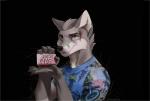 5_fingers anthro black_background black_nose claws clothed clothing eyebrows fingers fur green_eyes grey_body grey_fur grey_hair hair male simple_background smile soap solo koul fight_club canid canine canis mammal wolf