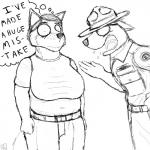 angry anthro army big_breasts breasts clothed_breasts clothing drill_sergeant duo female hat headgear headwear humor male military scared soldier text thought_bubble uniform warrior yelling komododad peggy_patterson canid canine canis domestic_dog fox mammal 1:1 2019 black_and_white english_text hi_res monochrome