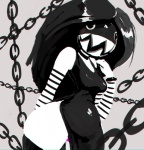 black_hair breasts chain clothing female hair long_hair not_furry panties sharp_teeth simple_background solo teeth thick_thighs underwear wide_hips susfishous mario_bros nintendo chain_chomp humanoid