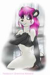 anthro black_nose blush breasts butt convenient_censorship eyeshadow female hair holding_breast long_hair looking_at_viewer makeup nude pink_hair short_tail smile solo steam tail ken_singshow extinctioners pandora_lee bear giant_panda mammal 2003 censored signature