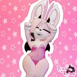 anthro breasts bunny_costume clothing costume female fur hair happy horn membrane_(anatomy) membranous_wings pink_body simple_background small_breasts smile solo tail thick_thighs wide_hips wings jazzyrakk caramelldansen koko_(jazzyrakk) canid canine demon fennec_fox fox hybrid mammal true_fox 3d_(artwork) digital_media_(artwork) hi_res meme