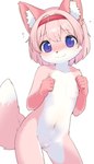 accessory anthro black_nose countershading dipstick_tail female fur genitals hair_accessory hairband kemono markings navel nervous nipples nude pink_body pink_fur purple_eyes pussy slight_smile solo tail tail_markings white_body white_fur young canopus335 momotaro_(giridechoco) canid canine fox mammal 2025 hi_res