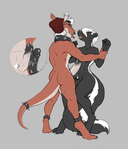 accessory after_kiss alternative_fashion anklet anthro black_body black_fur bodily_fluids close-up collar cum cum_on_penis digitigrade ear_piercing facial_piercing femboy frottage fur furgonomics genital_fluids genitals hair hand_on_arm hands_on_arms jewelry legband male male/male male_anthro multicolored_body multicolored_fur multicolored_scales nose_piercing nose_ring nude_anthro nude_male penile penis penises_touching piercing punk red_body red_scales ring_piercing scales sex simple_background spiked_anklet spiked_collar spiked_legband spikes standing tail tail_accessory tail_collar two_tone_body two_tone_fur two_tone_scales white_body white_fur white_hair cosmicminerals redd hybrid imp lizard mammal mephitid reptile scalie skunk 2014 hi_res