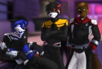 anthro black_hair blue_eyes blue_hair brown_eyes brown_hair clothing crossed_arms futuristic green_eyes group hair looking_at_viewer male sitting standing tail uniform sapphwolf star_trek star_trek_online avwolf sapphwolf_(character) ailurid canid canine canis mammal red_panda wolf