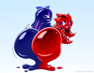 alternate_species armless big_butt breasts butt ear_piercing ear_ring female glistening glistening_body goo_hair green_eyes implied_transformation looking_back multi_body not_furry nude piercing pseudo_hair purple_body red_body ring_piercing simple_background smile solo hyperflannel panty_and_stocking_with_garterbelt panty_anarchy stocking_anarchy goo_creature goo_humanoid humanoid 2025 digital_media_(artwork) hi_res