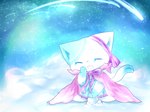 ambiguous_gender anthro blue_body blue_fur blue_sky cape chibi clothing cloud detailed_background eyes_closed fur kemono multicolored_body multicolored_fur pink_cape pink_clothing semi-anthro sky smile solo star two_tone_body two_tone_fur white_body white_fur young young_ambiguous young_anthro deaic domestic_cat felid feline felis mammal 2017 4:3