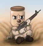ambiguous_gender bag boots camo clothing container desert footwear for_a_head gloves gun handwear jar m14 male male/ambiguous military military_uniform ranged_weapon rifle sand shoes soldier solo uniform warrior weapon killb94_(artist) cuphead_(game) humanoid object_head 2018 digital_drawing_(artwork) digital_media_(artwork)