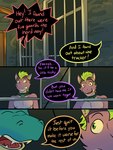 3:4 anthro collar comic dialogue dragon dungeon duo english_text fuze hi_res male mythological_creature mythological_scalie mythology nipples offscreen_character prison_cell rail_felflame_(fuze) scalie sharp_(fuze) text