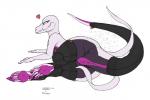 2016 aliasing anthro anus butt claws clothed clothing color_edit colored digital_media_(artwork) ecmajor female generation_7_pokemon genitals heart_symbol legs_together legwear lizard looking_at_viewer lying mostly_nude nintendo on_side pawtsun pokemon pokemon_(species) presenting pussy reptile salazzle scalie shiny_pokemon simple_background solo tail thick_thighs thigh_highs third-party_edit toe_claws toeless_legwear toeless_stockings