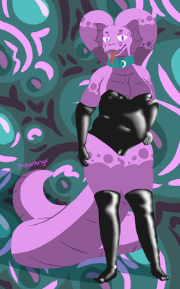 clothing female forked_tongue gloves handwear latex latex_clothing latex_gloves latex_handwear latex_legwear latex_stockings latex_thigh_highs legwear living_tail slightly_chubby slightly_chubby_female snake_hood snake_tail stockings tail thigh_highs tongue unusual_anatomy unusual_tail chonkynyx reptile scalie snake 5:8 hi_res