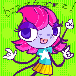 4_arms antennae_(anatomy) anthro blue_clothing blue_shirt blue_topwear bottomwear clothing freckled_face freckles gloves grey_body grey_skin hair half-closed_eyes handwear male multi_arm multi_limb narrowed_eyes pink_hair purple_line_art shirt skirt solo tongue tongue_out topwear white_clothing white_gloves white_handwear yellow_bottomwear yellow_clothing yellow_skirt dannyphantomfreek disney the_buzz_on_maggie maggie_pesky arthropod fly_(animal) insect 1:1 2006 colored_line_art low_res