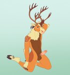 anthro antlers erection genitals hooves horn humanoid_genitalia humanoid_penis looking_at_viewer male penis pink_penis pose simple_background solo moosemead hemlock_bou cervine deer mammal new_world_deer reindeer absurd_res hi_res pinup