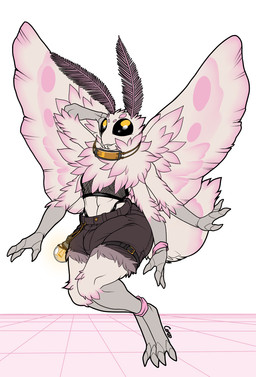2_toes 3_fingers 4_arms antennae_(anatomy) anthro big_bulge big_eyes biped black_sclera bottomwear bulge clothed clothed_anthro clothed_male clothing collar detailed_bulge erection erection_under_clothing feet femboy fingers fishnet_clothing fluffy genital_outline hand_behind_head light_bulb male male_anthro multi_arm multi_limb penis_outline pose shorts simple_background solo toes wings yellow_eyes cerezo mothy_(cerezo) arthropod insect lepidopteran moth hi_res male_(lore)