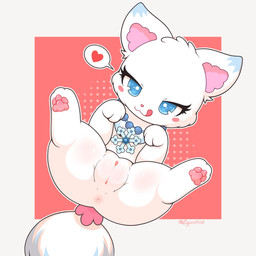 anthro anus bedroom_eyes big_tail blue_eyes blue_markings blush blush_stickers chest_tuft chibi clitoris dipstick_ears ear_markings female fluffy fluffy_tail fur genitals half-closed_eyes heart_symbol jewelry looking_at_viewer markings multicolored_ears narrowed_eyes necklace paw_pose pawpads plump_labia pose presenting presenting_vulva scrunchie seductive simple_background snowflake solo spread_legs spreading tail tongue tongue_out tuft vulva white_body white_fur zyuuniie jewelpet sanrio sega sega_fave larimar_(jewelpet) arctic_fox canid canine fox mammal true_fox 1:1 hi_res
