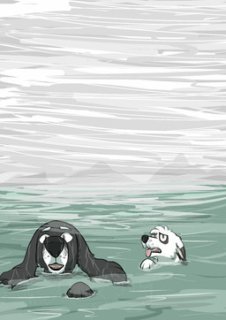 ambiguous_gender black_body black_fur black_nose detailed_background duo ears_down feral floppy_ears fur head_tuft lop_ears open_mouth outside partially_submerged paws pink_tongue pivoted_ears snout swimming teeth tongue tongue_out tuft water wet wet_body wet_fur whisker_spots white_body white_fur les-papillons the_plague_dogs rowf_(the_plague_dogs) snitter_(the_plague_dogs) canid canine fox fox_terrier mammal 2015 aliasing digital_drawing_(artwork) digital_media_(artwork) hi_res shaded