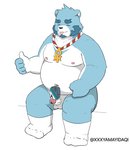 anthro balls blue_body blue_fur eyes_closed fur genitals humanoid_genitalia humanoid_hands humanoid_penis kemono male overweight overweight_anthro overweight_male penis sitting solo tongue tongue_out white_body white_fur xxxyamayidaqi bonasiah full_attack sophring_jie bear mammal 2020