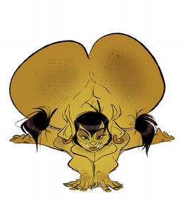 5_fingers all_fours big_butt black_hair breast_squish breasts butt ear_piercing female fingers freckles green_body green_skin hair huge_butt humanoid_pointy_ears hyper hyper_butt looking_at_viewer not_furry nude piercing pigtails pointy_ears red_eyes simple_background solo squish thick_thighs tusks white_background wide_hips yellow_sclera slb orchidea_(slb) humanoid orc