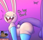 anthro armwear balls big_balls big_butt big_dom_small_sub big_penis bodily_fluids butt clothing cuckold dialogue dominant duo elbow_gloves erection femboy fur genital_fluids genitals gloves group handwear hot_dogging huge_penis humanoid_genitalia humanoid_penis infidelity leggings legwear looking_at_viewer male male/male nude penis sex simple_background size_difference tail teeth text trio white_body chunknudies glitch_productions live_reaction_(meme) sam_and_max the_amazing_digital_circus jax_(tadc) max_(sam_and_max) samuel_dog animal_humanoid canid canid_humanoid canine canine_humanoid humanoid lagomorph leporid mammal mammal_humanoid rabbit digital_media_(artwork) english_text
