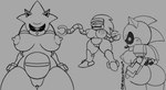 1_eye anthro areola big_breasts big_butt black_sclera breasts butt crossgender female front_view genitals grey_background group huge_butt looking_at_viewer looking_back looking_back_at_viewer machine nipples pussy rear_view simple_background thick_thighs trio wide_hips captainhornybotld sega sonic_the_hedgehog_(series) mecha_sonic mecha_sonic_mark_ii silver_sonic eulipotyphlan hedgehog mammal robot