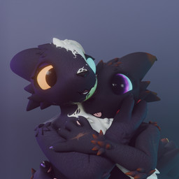 ambiguous_gender anthro blep duo hug scar tongue tongue_out firedorn akittu_(modeler) casualties:_unknown vix(firedorn) expie_(gunsawian) gunsawian hybrid mammal 1:1 3d_(artwork) digital_media_(artwork)