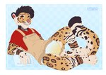 abdl anthro bodily_fluids clothed clothing cute_fangs diaper fangs fur genital_fluids looking_at_viewer lying male markings multicolored_body multicolored_fur paws shirt smile solo spots spotted_body spotted_fur striped_body striped_fur stripes tail teeth topwear unclean_diaper urine used_diaper wearing_diaper wet_diaper applepup kembajaguar felid jaguar mammal pantherine hi_res