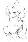 ambiguous_gender anthro blush looking_at_viewer simple_background solo stick white_background mizo_ne nintendo pokemon braixen generation_6_pokemon pokemon_(species) monochrome