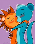 black_nose blue_body blue_fur blue_tail blush duo eyes_closed fur interspecies kiss_on_lips kissing male male/male orange_body orange_fur pink_nose purple_background semi-anthro simple_background tail text caluriri hasbro littlest_pet_shop littlest_pet_shop_(2012) russell_ferguson sunil_nevla eulipotyphlan hedgehog herpestid mammal mongoose 2013 artist_name digital_drawing_(artwork) digital_media_(artwork) hi_res