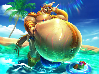 anthro beach beard belly belly_hair big_belly big_bulge blonde_hair body_hair bulge chest_hair detailed_bulge facial_hair facial_piercing fur hair horn huge_belly huge_bulge hyper hyper_belly male musclegut muscular muscular_male navel nipple_piercing nipples nose_piercing nose_ring obese obese_male outie_navel overweight overweight_male piercing ring_piercing solo white_body white_fur tankthewolf final_fantasy square_enix behemoth_(final_fantasy) 2025 4:3 hi_res