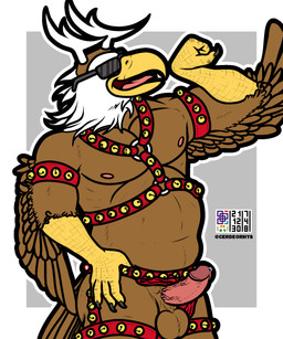 5_fingers anthro antlers balls beak bell bell_harness biceps biped bodily_fluids brown_balls brown_body brown_feathers claws dripping erection eyewear fake_antlers fake_horns feathered_wings feathers finger_claws fingers front_view genital_fluids genitals glans grey_background grey_claws hand_on_hip harness holidays horn humanoid_genitalia humanoid_penis jingle_bell jingle_bell_harness male mostly_nude multicolored_body multicolored_feathers muscular muscular_anthro muscular_male nipples non-mammal_balls open_beak open_mouth open_smile pecs penis pink_glans pink_nipples pink_tongue pose precum precum_drip scuted_arms scutes simple_background smile solo sunglasses tail tail_feathers thick_thighs tongue two_tone_body two_tone_feathers vein veiny_penis white_body white_feathers winged_arms wings yellow_beak yellow_body yellow_skin cerdeorhys christmas accipitrid accipitriform avian bald_eagle bird eagle sea_eagle 2021 5:6 dated digital_media_(artwork) flat_colors hi_res pinup signature