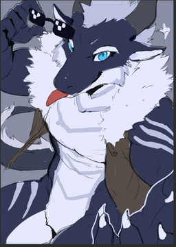 anthro blep blue_body blue_eyes cheek_tuft claws closed_smile eyewear facial_tuft featureless_crotch finger_claws fur glasses glistening glistening_eyes grey_background grey_horn holding_eyewear holding_glasses holding_object horn looking_at_viewer male mouth_closed red_tongue simple_background smile solo sunglasses tail tongue tongue_out tuft unsigned white_body white_claws white_fur t.y.stars mythology dragon furred_dragon furred_scalie mythological_creature mythological_scalie scalie