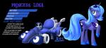 alpha_channel blue-paint-sea blue_body blue_feathers cutie_mark english_text equid equine feathered_wings feathers female friendship_is_magic hasbro hi_res horn kart mammal my_little_pony mythological_creature mythological_equine mythology princess_luna_(mlp) smile solo text vehicle wheel winged_unicorn wings