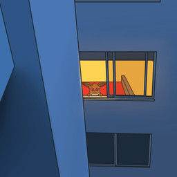 4_fingers ambiguous_gender bed bedroom black_nose blinking brown_body brown_fur building dusk feral fingers fur furniture hand_on_window looking_at_viewer modern_architecture paws red_eyes smile smiling_at_viewer solo tail tail_tuft tuft tufted_fur window kyshan_(artist) nintendo pokemon liujinwen_the_eevee_(kyshan-73) eevee generation_1_pokemon pokemon_(species) 1:1 hi_res