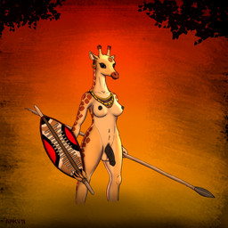 africa anthro balls black_nipples black_penis breasts genitals gynomorph horn intersex jewelry melee_weapon nipples nude ossicone penis polearm princess royalty shield solo spear sunny tribal warrior weapon kincute mwamini giraffe giraffid mammal 1:1 hi_res