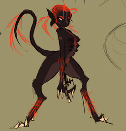 body_hair breasts countershade_body dark_body dark_skin digitigrade female hair multi_breast pubes red_hair solo tail pezpengoo voices_of_the_void alien ariral hi_res