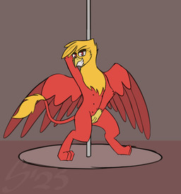 dancing female feral grin looking_at_viewer pole pole_dancing smile smirk solo spreading teats sombird mythology redina avian gryphon mythological_avian mythological_creature animated hi_res