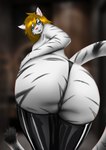 anthro blonde_hair blue_eyes clothing female hair legwear looking_at_viewer slightly_chubby solo stockings wide_hips akrodraws nyla_(whitekitteh) felid mammal pantherine tiger absurd_res hi_res trans_(lore) trans_woman_(lore)