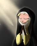 alpaca camelid eyes_closed female feral hitsuji light_rays mammal nun_outfit paprika_paca_(tfh) praying simple_background solo them's_fightin'_herds