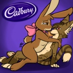 anthro big_ears brown_body brown_eyes brown_fur butt candy candy_bar caramel_(food) dessert duo female food food_fetish food_play fur male male/female mascot misleading_thumbnail red_eyes ribbons tail siroc cadbury cadbury_bunny siroc_(character) genet lagomorph leporid mammal rabbit viverrid 1:1 2012