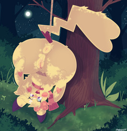 3_toes anus bdsm biped blonde_hair blush bodily_fluids bondage bound bow_ribbon butt cheek_spots cleft_tail detailed_background embarrassed eye_through_hair eyelashes feet female feral forest forest_background front_view full_moon fur genital_fluids genitals grass hair high-angle_view hindpaw iris leaking light looking_at_viewer moon motion_lines nature nature_background night open_mouth open_smile outside paws plant pupils purple_eyes purple_pupils pussy_juice_leaking restraints rope rope_bondage scarf shrub sky smile smiling_at_viewer solo star starry_sky tail toes translucent translucent_hair tree upside_down vaginal_fluids vulva yellow_body yellow_fur yellow_tail pixelyteskunk nintendo pokemon fan_character sparkle_chu generation_1_pokemon mammal pikachu pokemon_(species) rodent 2023 absurd_res digital_media_(artwork) full-length_portrait hi_res lighting portrait shaded signature