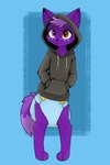 anthro big_diaper clean_diaper clothed clothing diaper hoodie looking_at_viewer male smile solo topwear wearing_diaper hammymushpants rei_(restrixc) canid canine fox mammal hi_res