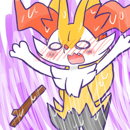 ambiguous_anthro ambiguous_gender anthro biped blush blush_stickers blushing_profusely bodily_fluids cute_fangs dipstick_tail empty_eyes fangs front_view looking_at_viewer markings no_pupils raised_arms shocked simple_background snout solo standing stick sweat sweatdrop tail tail_markings teeth wavy_mouth annyui0611 nintendo pokemon braixen canid generation_6_pokemon mammal pokemon_(species) 1:1 2024 digital_drawing_(artwork) digital_media_(artwork) hi_res japanese_description portrait three-quarter_portrait translated_description