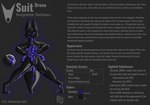 anthro bdsm bodysuit bondage bound clothing drone latex male null_bulge skinsuit solo suit tentacles text tight_clothing tongue tongue_out rubberjett rubbersolutions animate_inanimate living_clothing tentacle_creature absurd_res english_text hi_res model_sheet