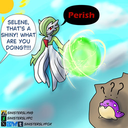 action_pose attack cloud cloudy_sky disobedient energy energy_ball floating green_body multicolored_body pink_body pose possessive sky sun text white_body sinisterslyfox nintendo pokemon gardevoir generation_3_pokemon pokemon_(species) shiny_pokemon spheal 1:1 english_description english_text hi_res